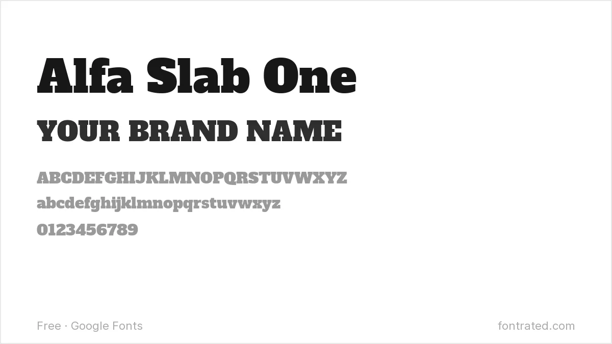 10 Best Free Fonts for Logo & Branding 8 - FontRated Alfa Slab One Google Font specimen - alphabet and sample text preview