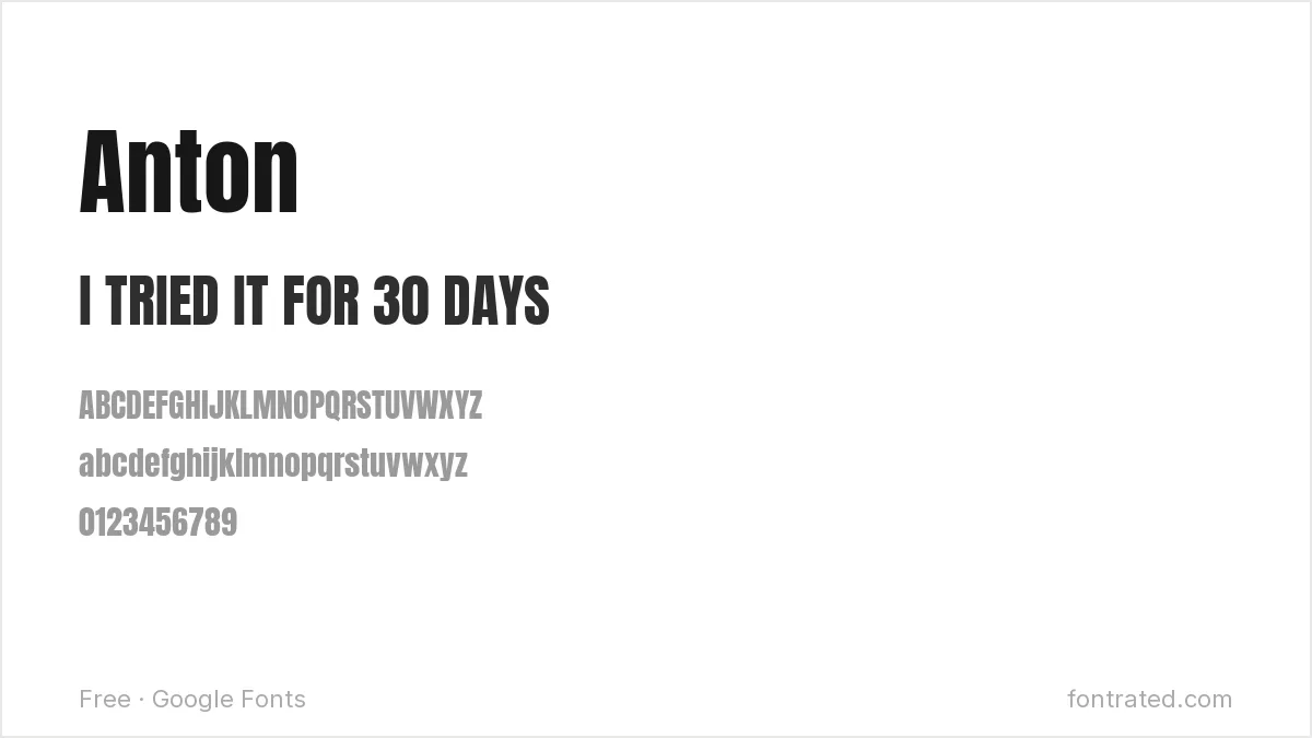 10 Best Free Fonts for YouTube Thumbnails 2 - FontRated Anton Google Font specimen