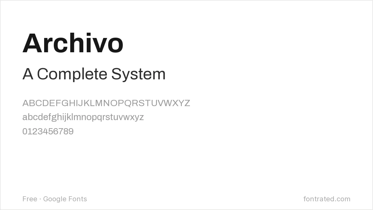 The Best Free Alternatives to Univers (2026) 4 - FontRated Archivo Google Font specimen