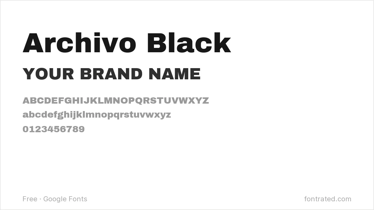 10 Best Free Fonts for Logo & Branding 3 - FontRated Archivo Black Google Font specimen - alphabet and sample text preview