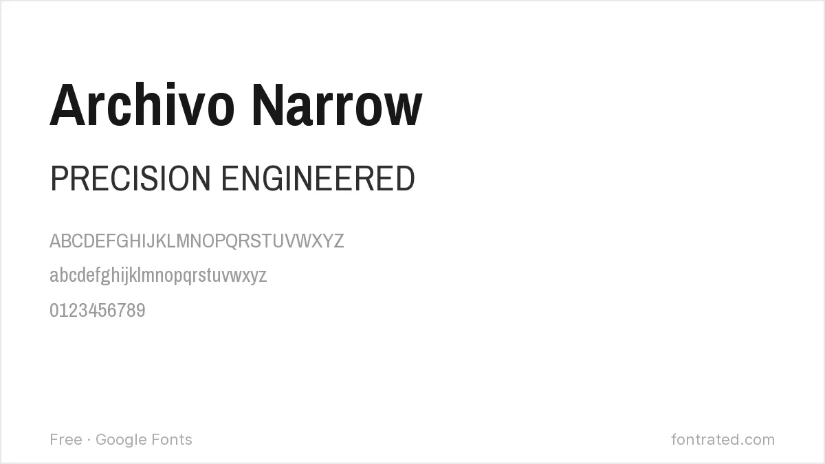 The Best Free Alternatives to FF DIN (2026) 6 - FontRated Archivo Narrow Google Font specimen