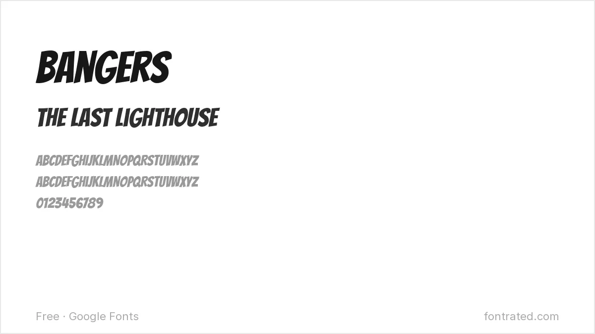 10 Best Free Fonts for Book Covers & KDP 10 - FontRated Bangers Google Font specimen