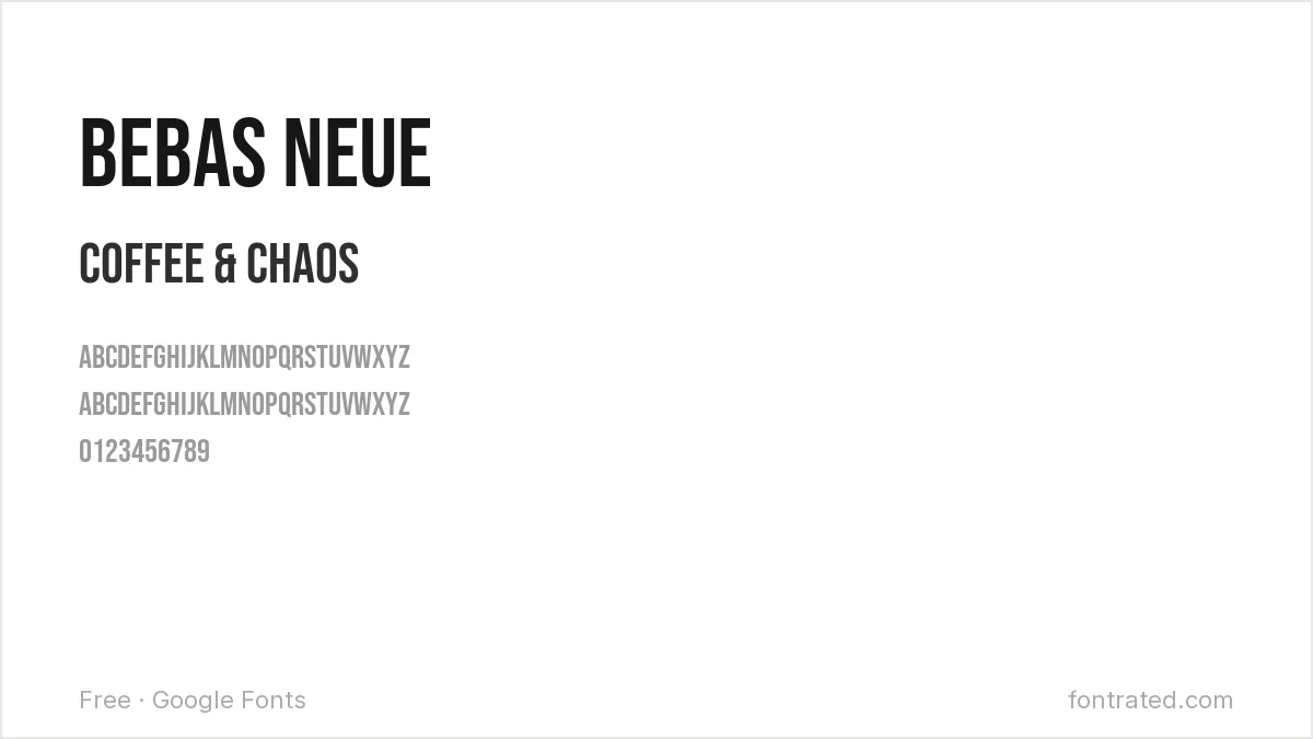 Bebas Neue Google Font specimen