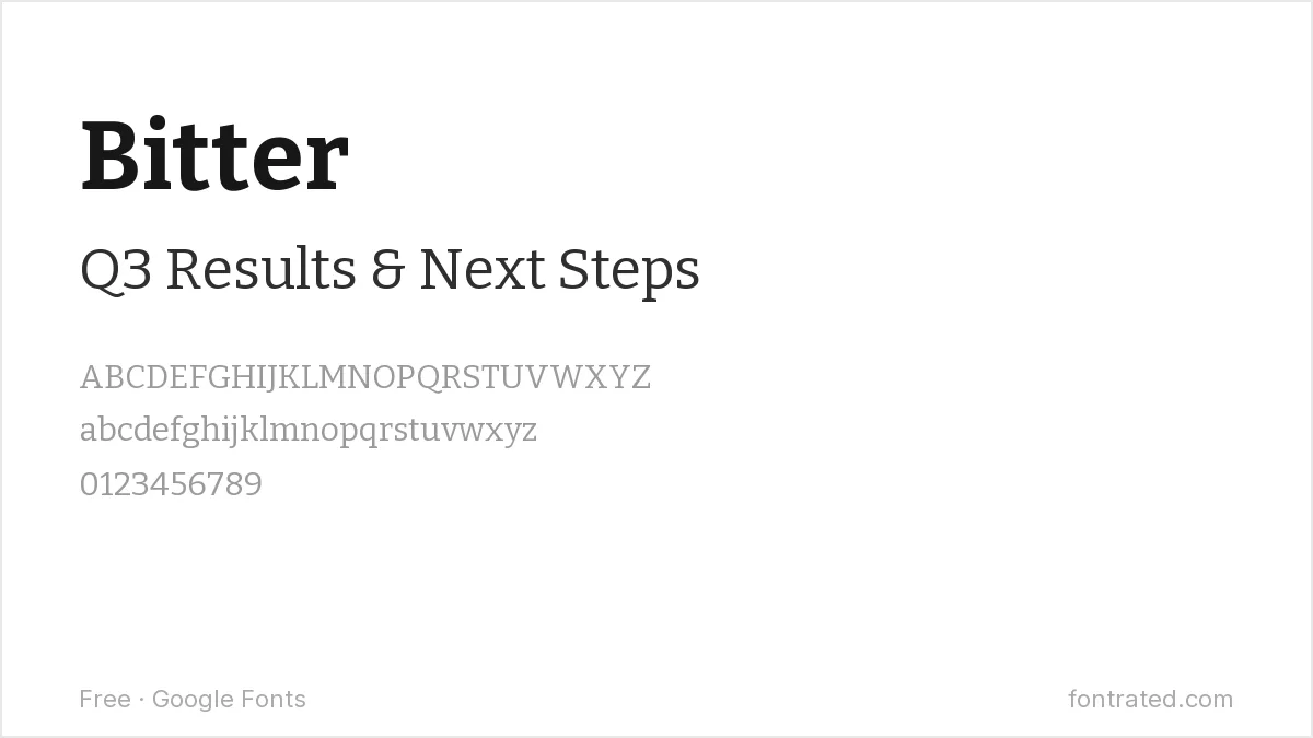 10 Best Free Fonts for Presentations & PowerPoint 7 - FontRated Bitter Google Font specimen