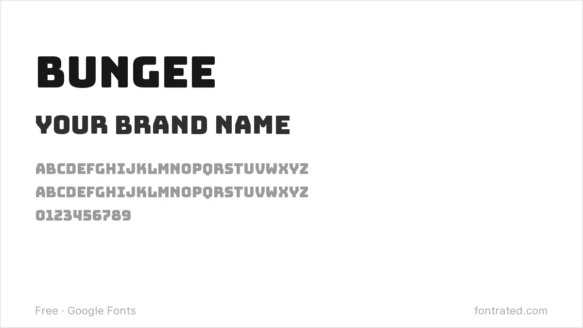10 Best Free Fonts for Logo & Branding 10 - FontRated Bungee Google Font specimen - alphabet and sample text preview