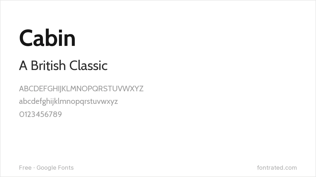 The Best Free Alternatives to Gill Sans (2026) 2 - FontRated Cabin Google Font specimen