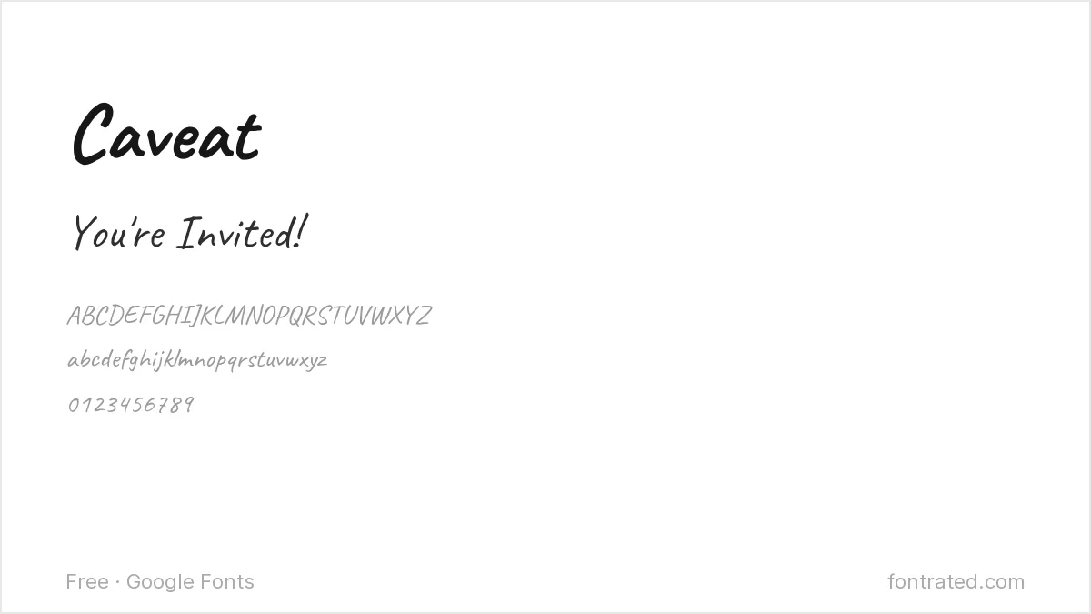 Best Free Fonts for Birthday & Baby Showers 5 - FontRated Caveat Google Font specimen