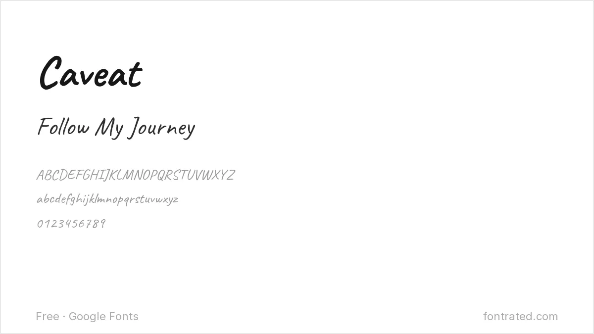 10 Best Free Fonts for Instagram & Social Media 3 - FontRated Caveat Google Font specimen - alphabet and sample text preview