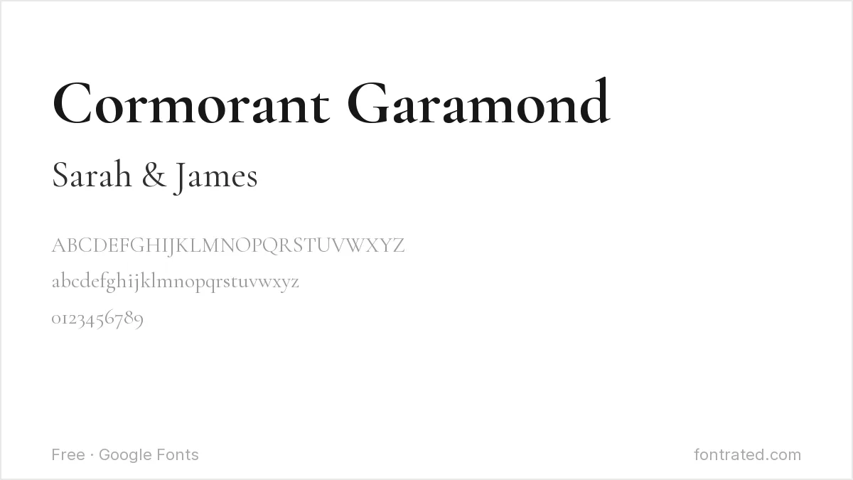 10 Best Free Fonts for Wedding Invitations 3 - FontRated Cormorant Garamond Google Font specimen - alphabet and sample text preview