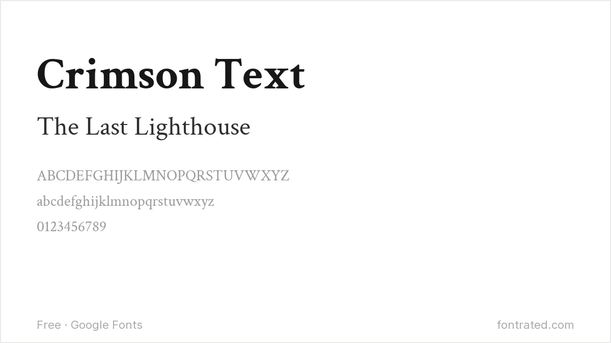 10 Best Free Fonts for Book Covers & KDP 5 - FontRated Crimson Text Google Font specimen