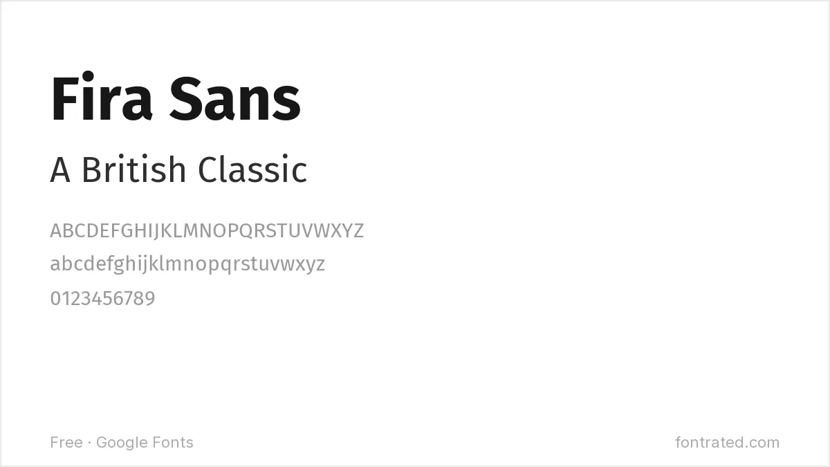 The Best Free Alternatives to Gill Sans (2026) 4 - FontRated Fira Sans Google Font specimen