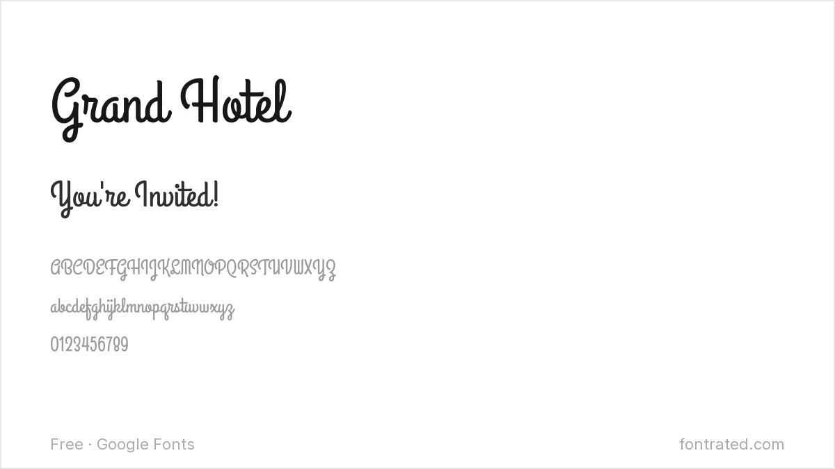 Best Free Fonts for Birthday & Baby Showers 7 - FontRated Grand Hotel Google Font specimen
