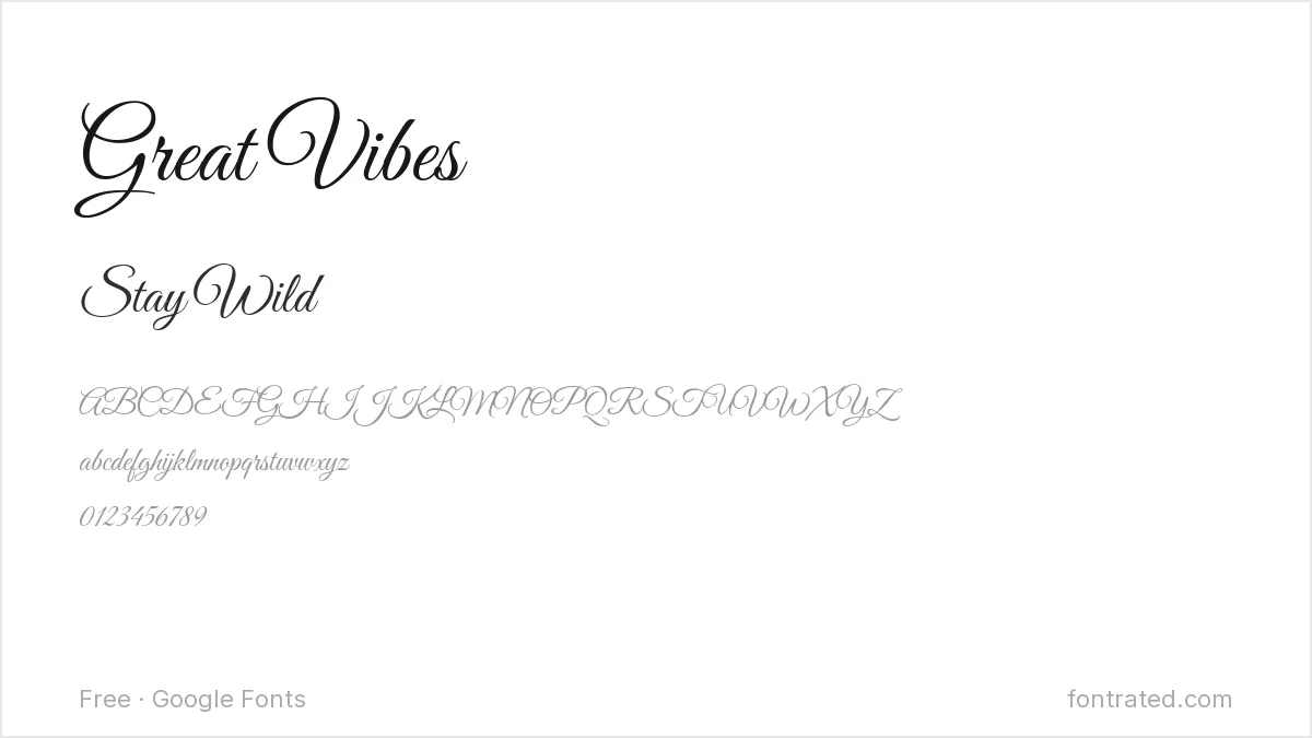 10 Best Free Fonts for Tattoo Lettering 2 - FontRated Great Vibes Google Font specimen
