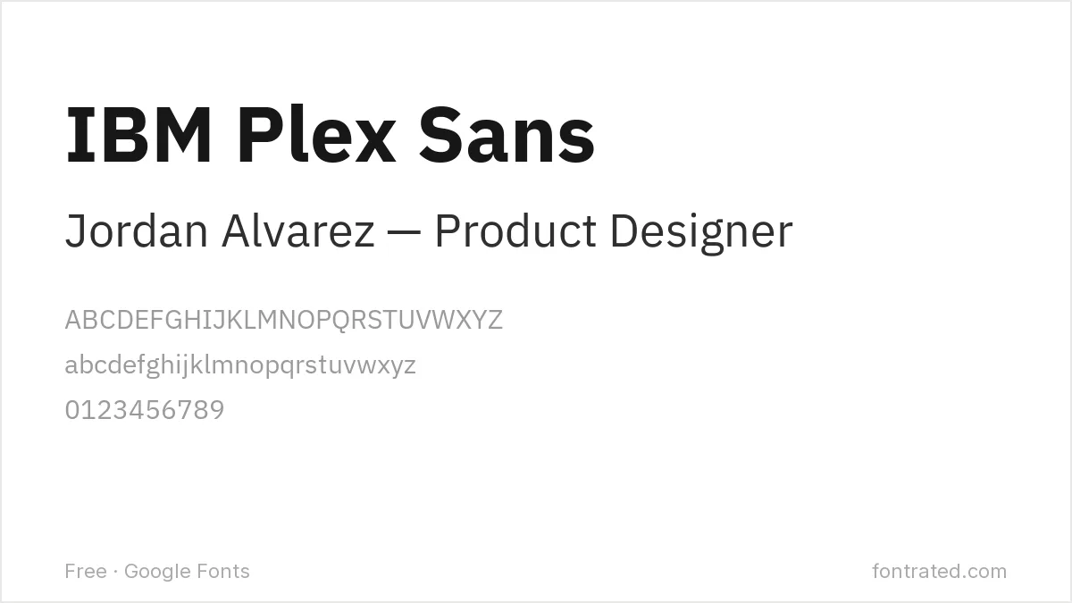 10 Best Free Fonts for a Resume & CV 10 - FontRated IBM Plex Sans Google Font specimen - alphabet and sample text preview