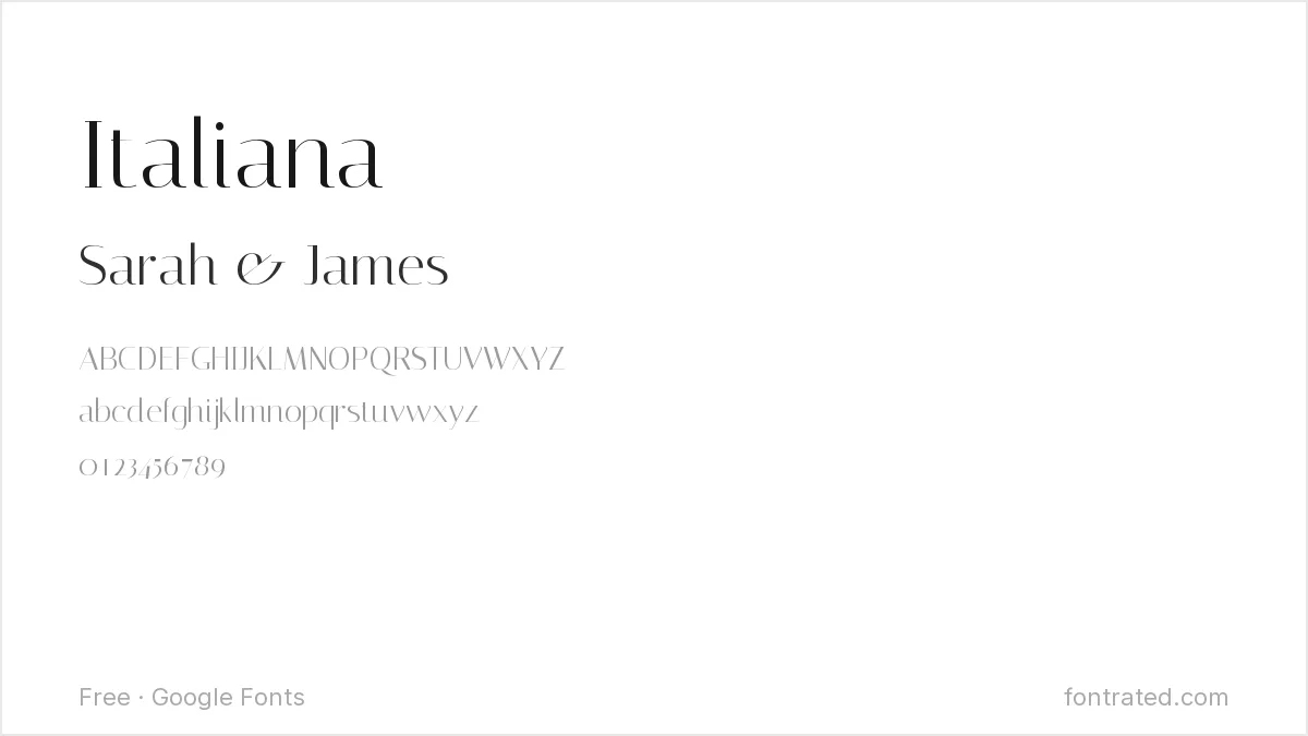10 Best Free Fonts for Wedding Invitations 11 - FontRated Italiana Google Font specimen - alphabet and sample text preview