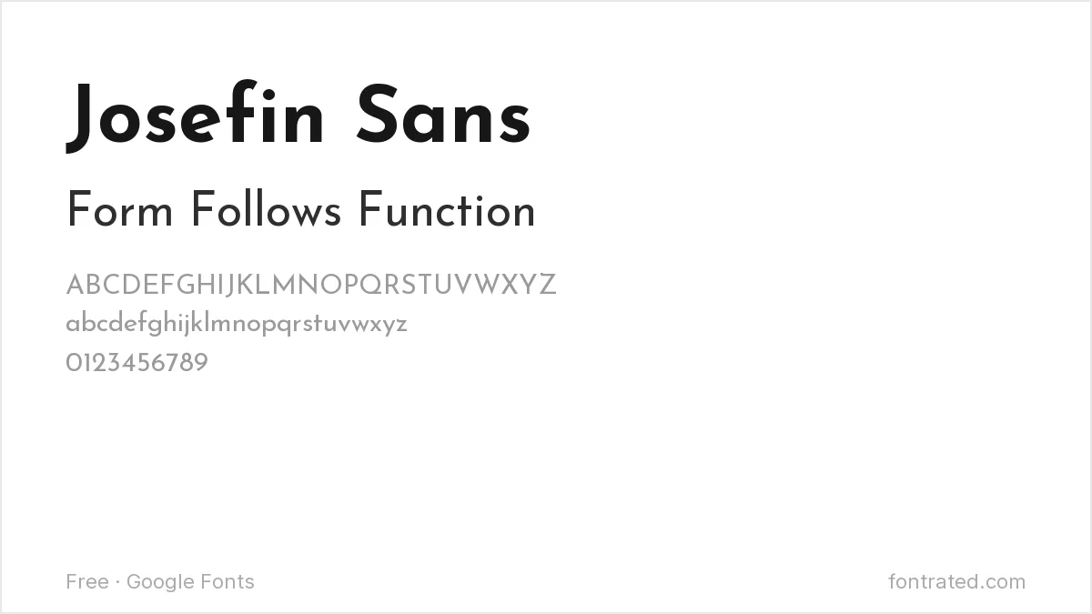 The Best Free Alternatives to Futura (2026) 6 - FontRated Josefin Sans Google Font specimen