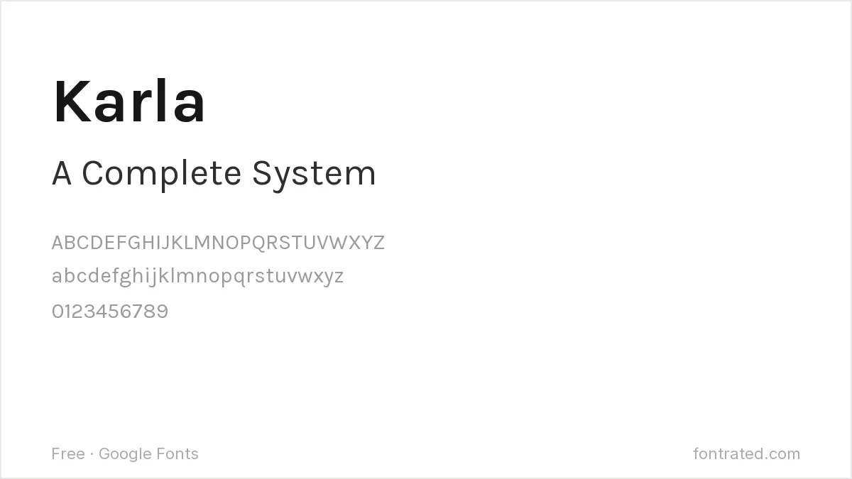 The Best Free Alternatives to Univers (2026) 5 - FontRated Karla Google Font specimen