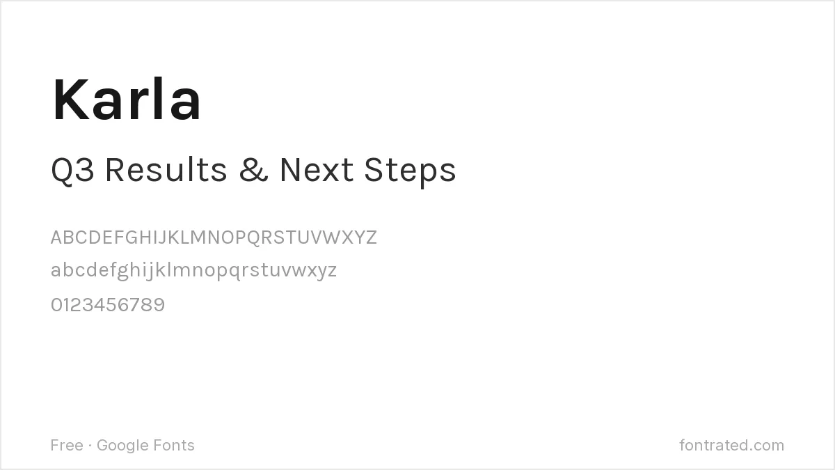 10 Best Free Fonts for Presentations & PowerPoint 8 - FontRated Karla Google Font specimen