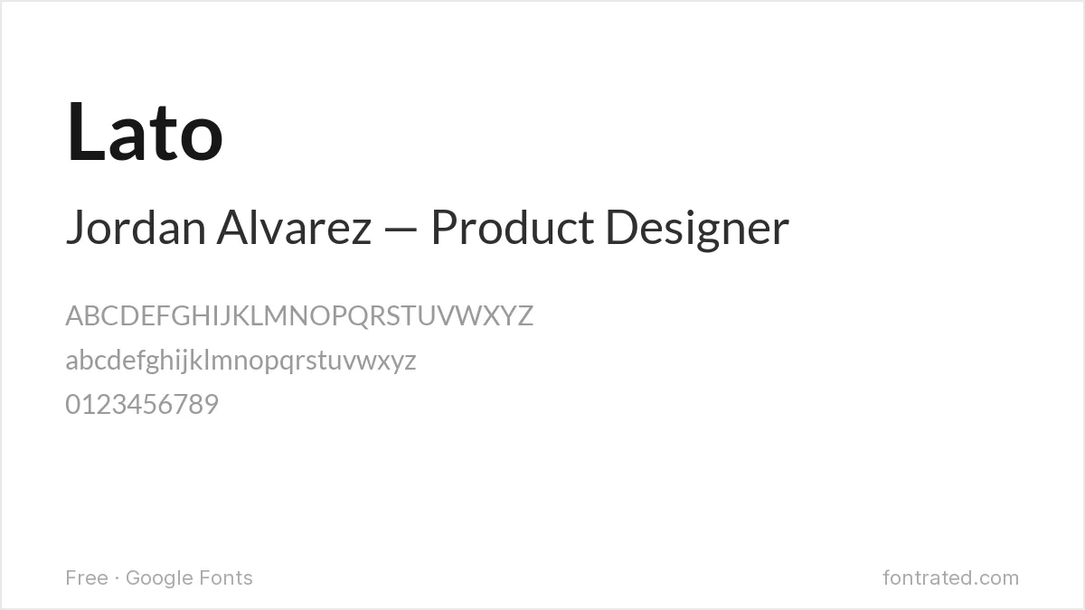 10 Best Free Fonts for a Resume & CV 2 - FontRated Lato Google Font specimen - alphabet and sample text preview