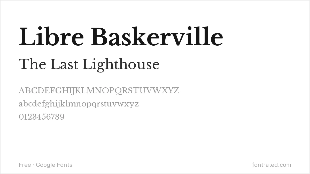 10 Best Free Fonts for Book Covers & KDP 9 - FontRated Libre Baskerville Google Font specimen