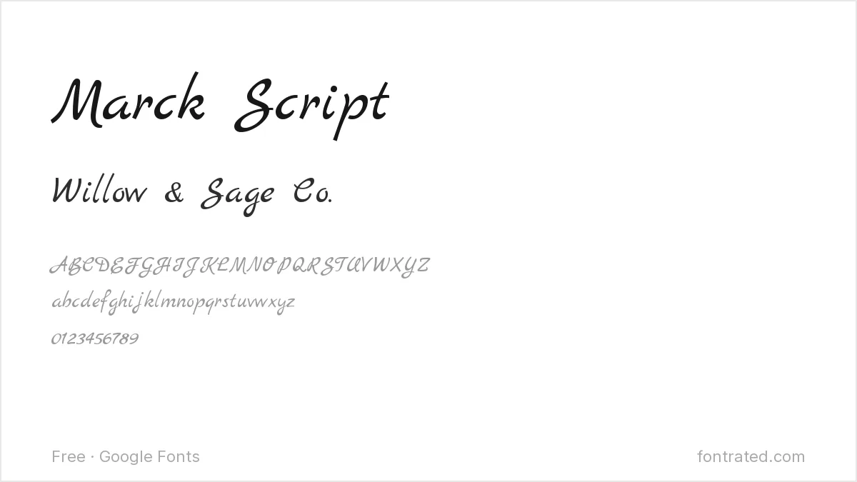 Best Free Fonts for Etsy & POD Branding 5 - FontRated Marck Script Google Font specimen
