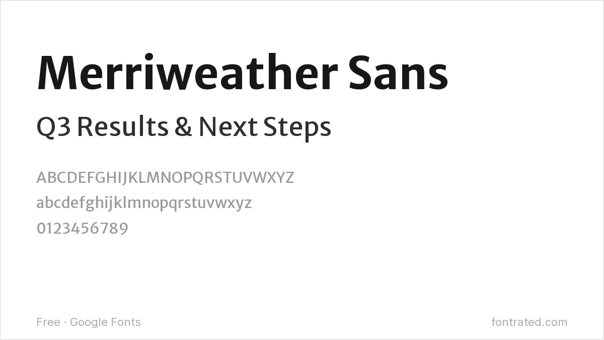 10 Best Free Fonts for Presentations & PowerPoint 4 - FontRated Merriweather Sans Google Font specimen