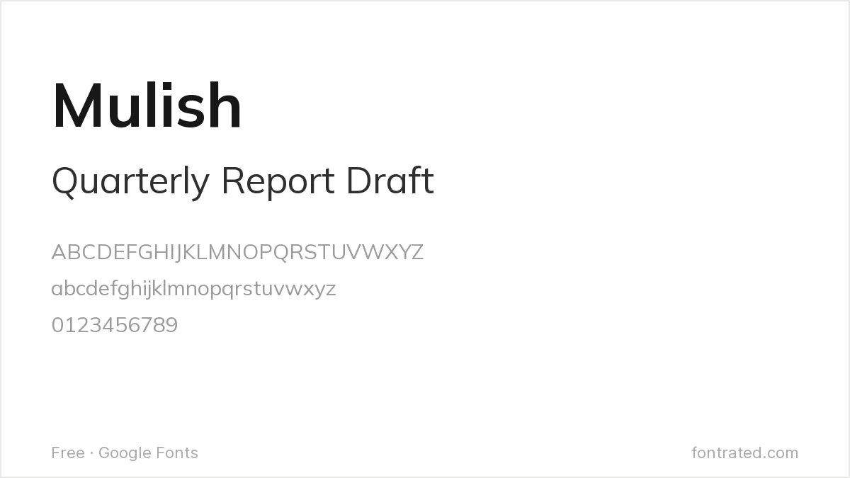 The Best Free Alternatives to Calibri (2026) 4 - FontRated Mulish Google Font specimen