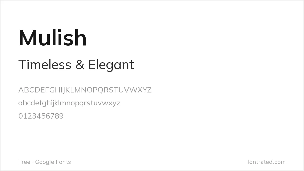 The Best Free Alternatives to Optima (2026) 5 - FontRated Mulish Google Font specimen