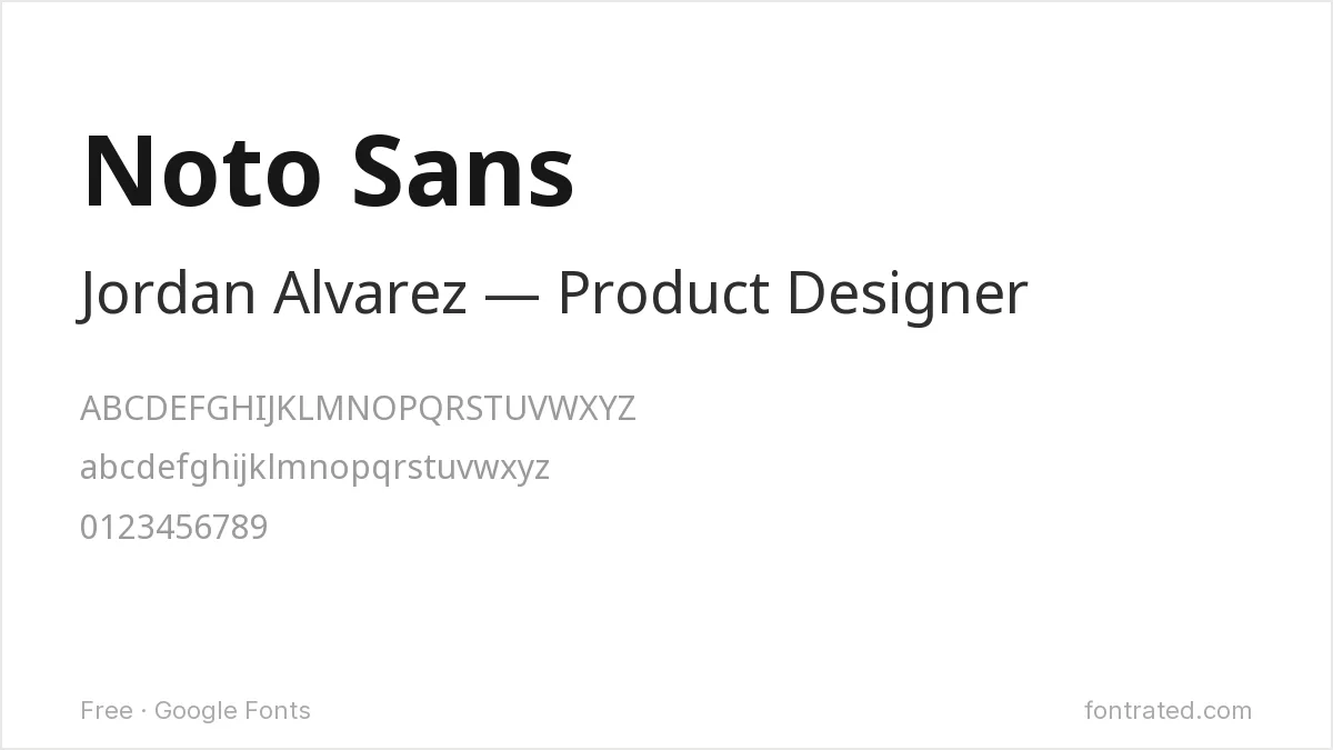 10 Best Free Fonts for a Resume & CV 11 - FontRated Noto Sans Google Font specimen - alphabet and sample text preview