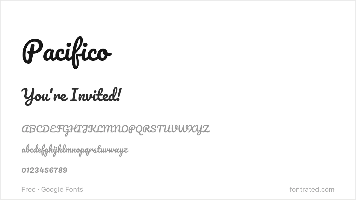 Best Free Fonts for Birthday & Baby Showers 2 - FontRated Pacifico Google Font specimen