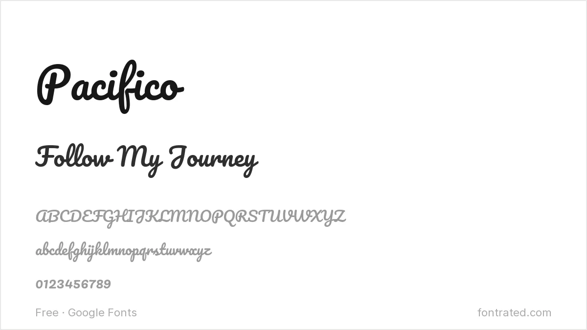 10 Best Free Fonts for Instagram & Social Media 4 - FontRated Pacifico Google Font specimen - alphabet and sample text preview