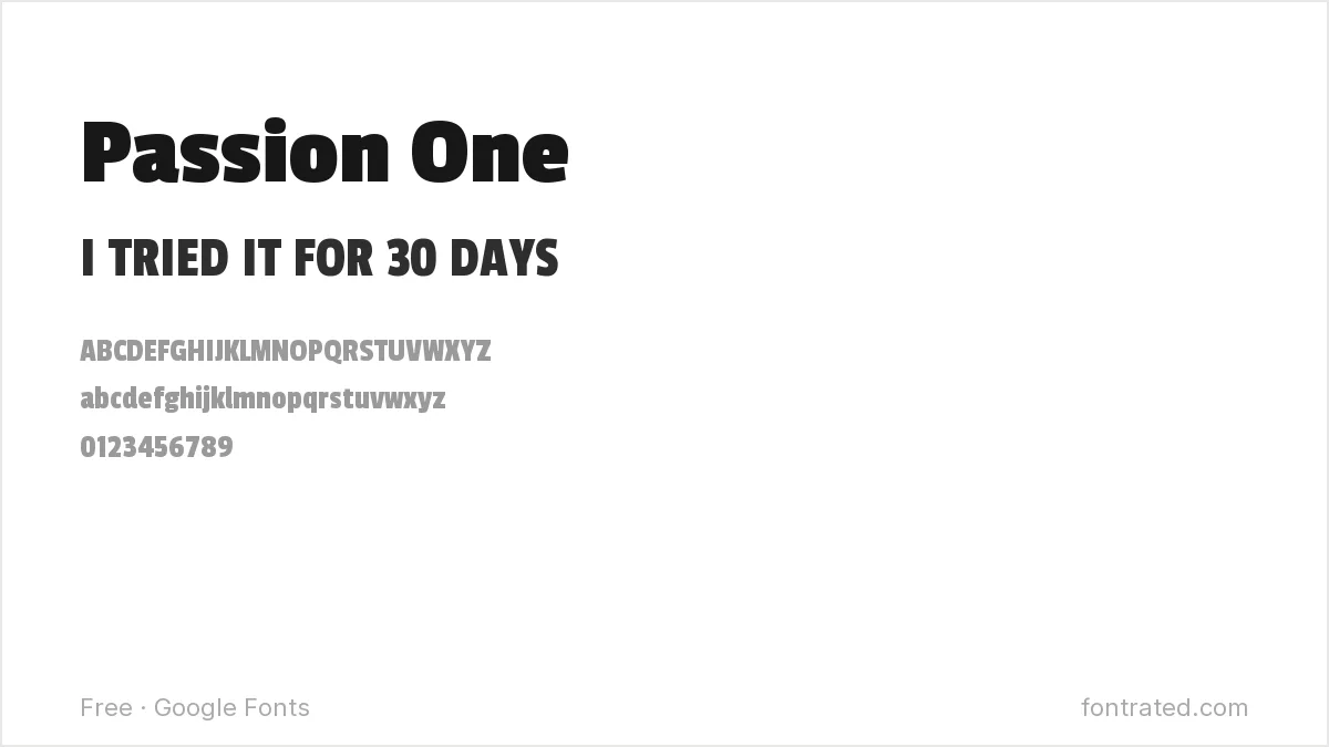 10 Best Free Fonts for YouTube Thumbnails 7 - FontRated Passion One Google Font specimen