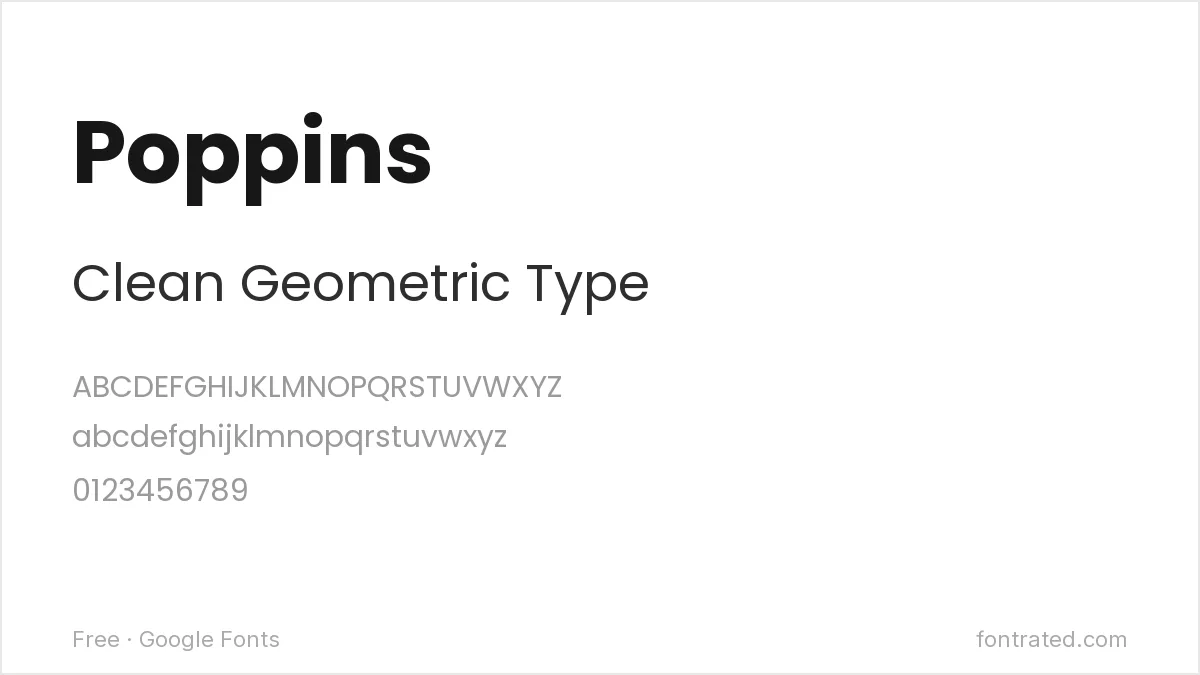 The Best Free Alternatives to Century Gothic (2026) 4 - FontRated Poppins Google Font specimen