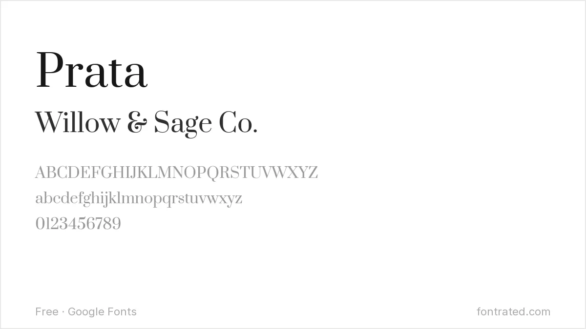Best Free Fonts for Etsy & POD Branding 3 - FontRated Prata Google Font specimen