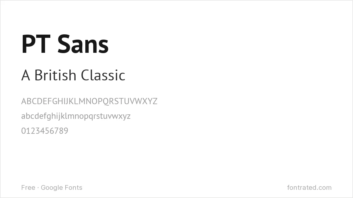 The Best Free Alternatives to Gill Sans (2026) 3 - FontRated PT Sans Google Font specimen