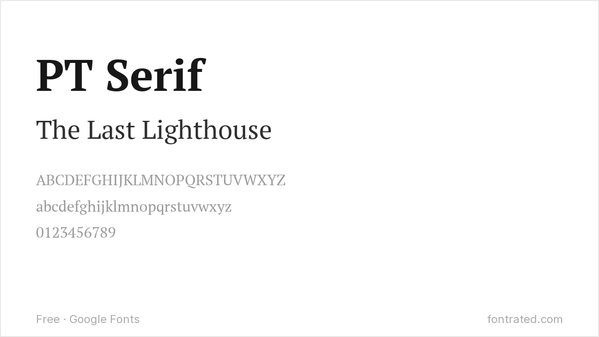 10 Best Free Fonts for Book Covers & KDP 11 - FontRated PT Serif Google Font specimen