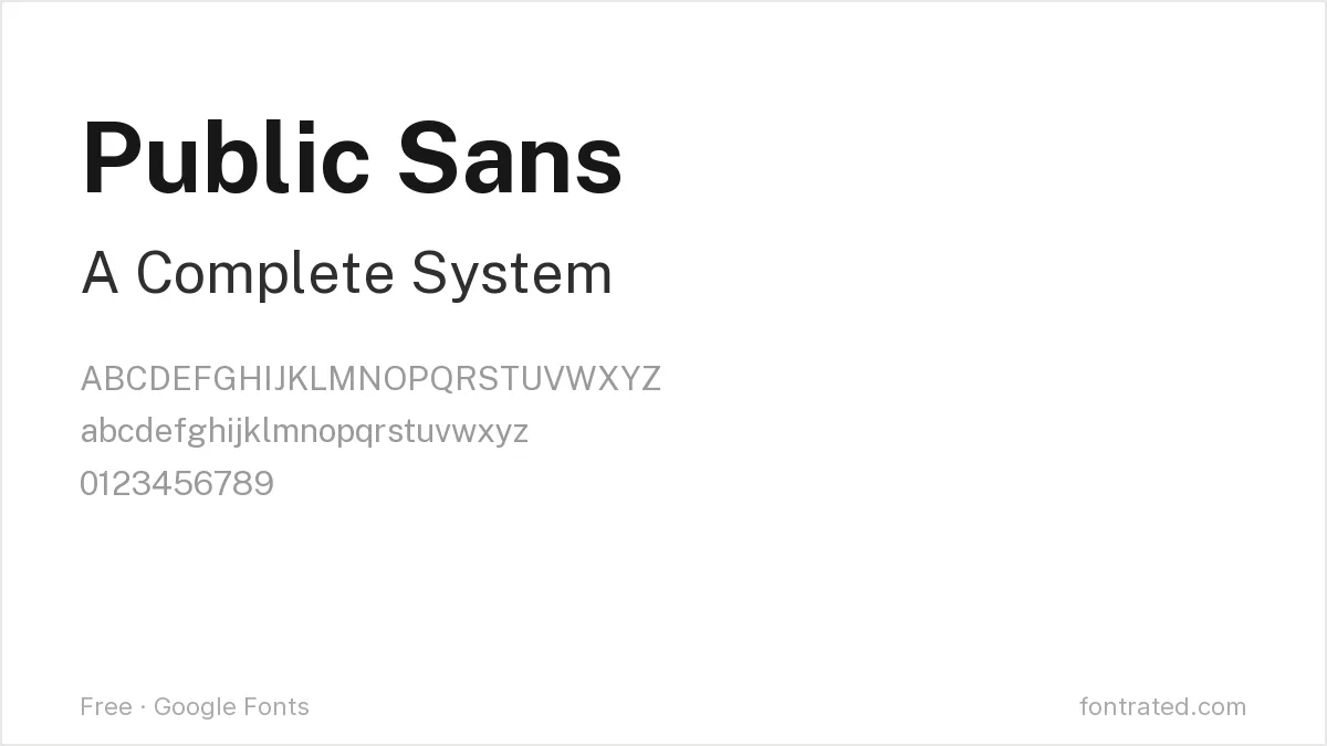 The Best Free Alternatives to Univers (2026) 3 - FontRated Public Sans Google Font specimen