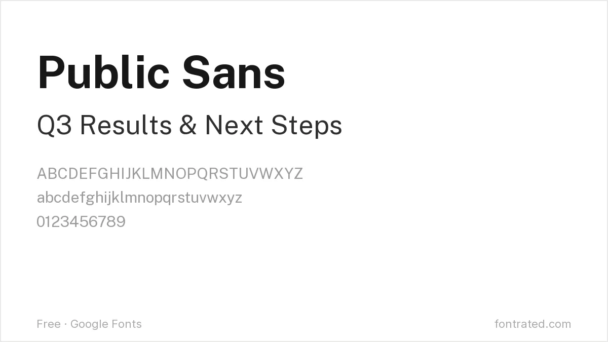 10 Best Free Fonts for Presentations & PowerPoint 6 - FontRated Public Sans Google Font specimen