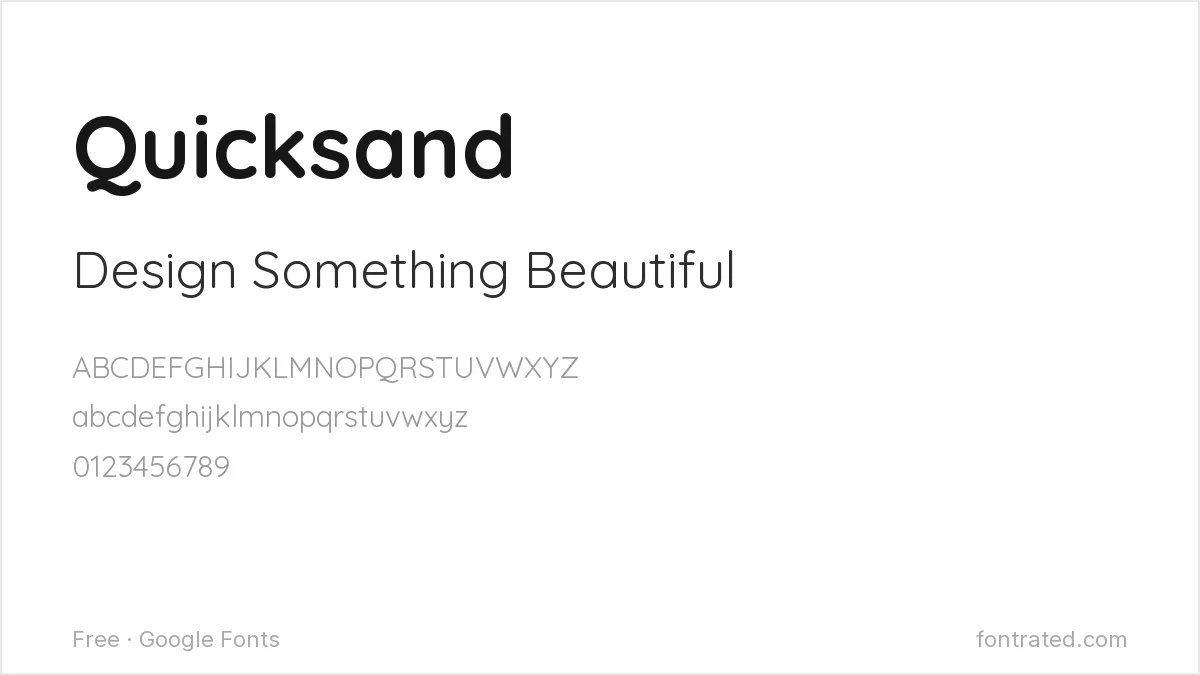10 Best Free Google Fonts for Canva Designs 5 - FontRated Quicksand Google Font specimen - alphabet and sample text preview