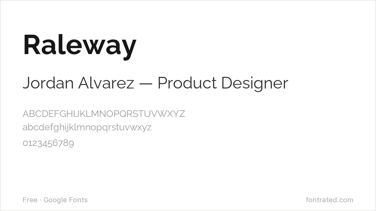 10 Best Free Fonts for a Resume & CV 9 - FontRated Raleway Google Font specimen - alphabet and sample text preview