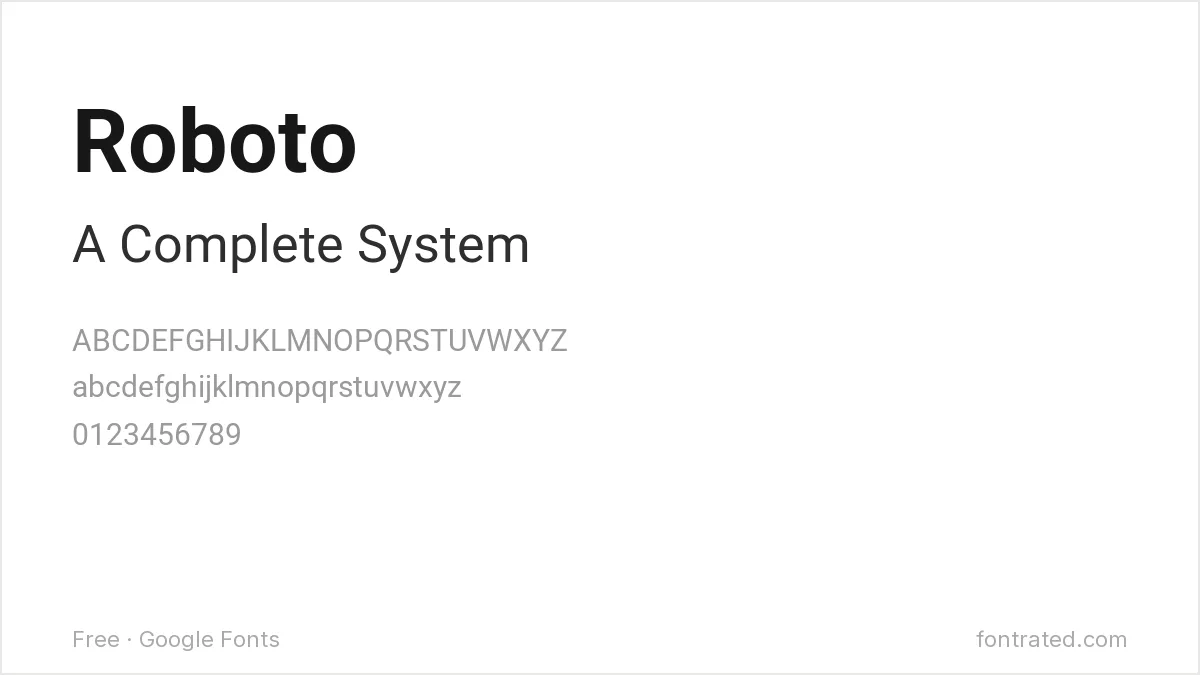 The Best Free Alternatives to Univers (2026) 6 - FontRated Roboto Google Font specimen