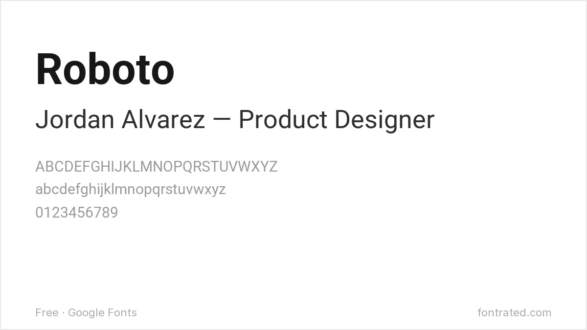 10 Best Free Fonts for a Resume & CV 5 - FontRated Roboto Google Font specimen - alphabet and sample text preview