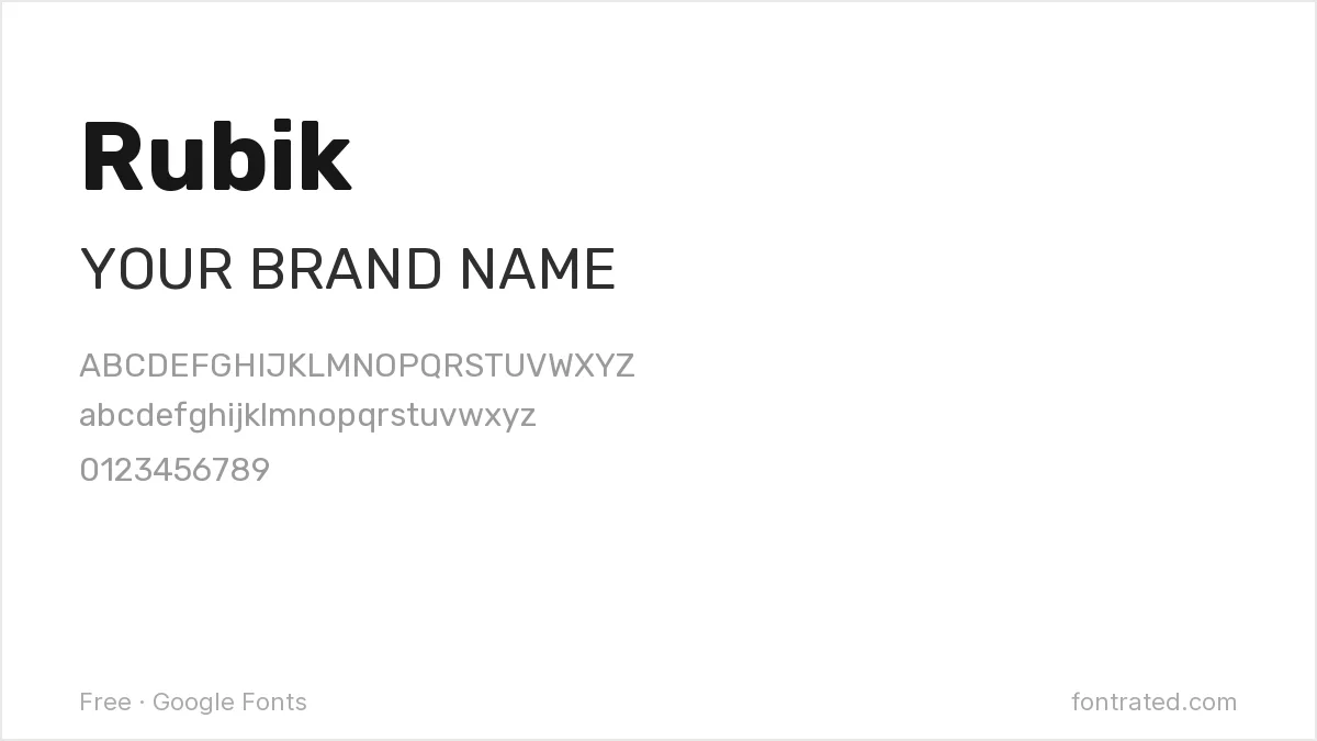 10 Best Free Fonts for Logo & Branding 9 - FontRated Rubik Google Font specimen - alphabet and sample text preview