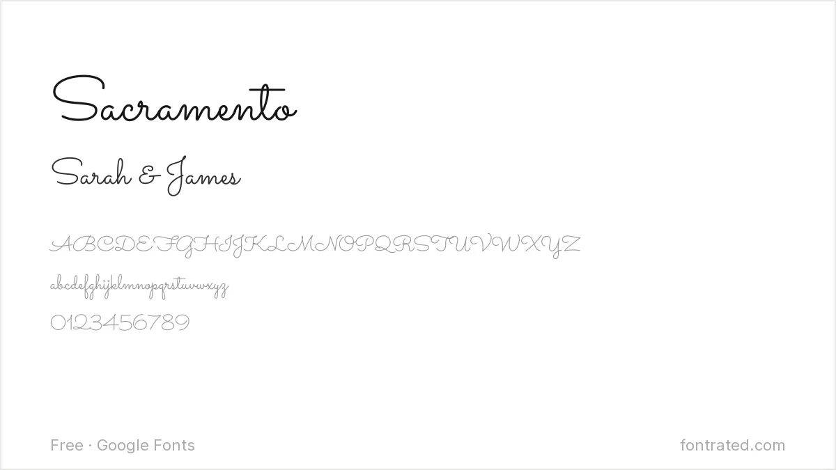 10 Best Free Fonts for Wedding Invitations 10 - FontRated Sacramento Google Font specimen - alphabet and sample text preview