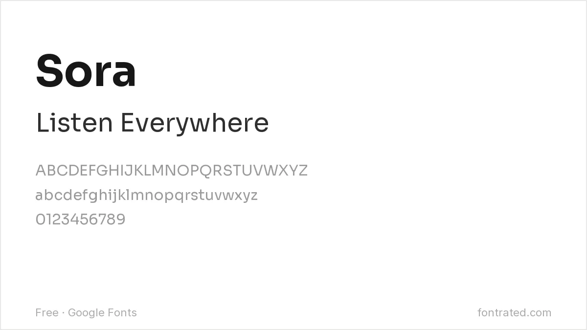 The Best Free Alternatives to Circular (2026) 4 - FontRated Sora Google Font specimen