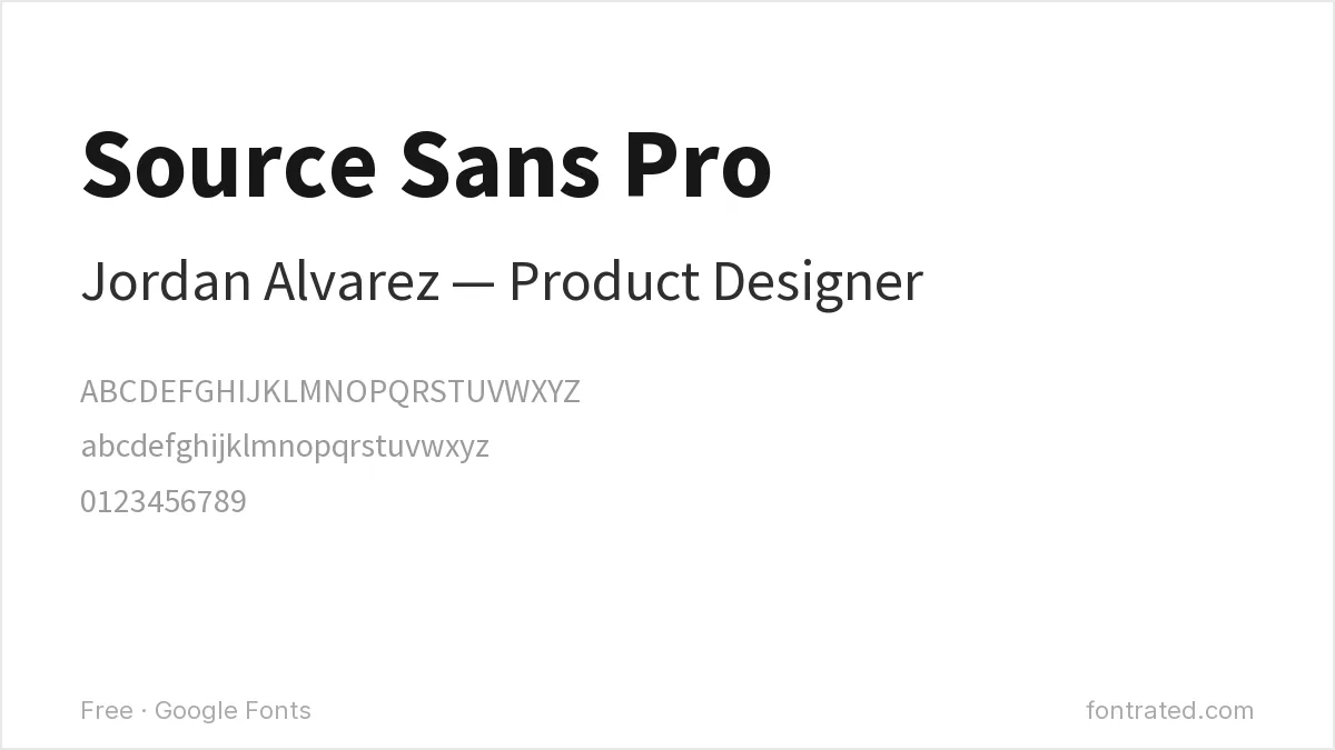 10 Best Free Fonts for a Resume & CV 3 - FontRated Source Sans Pro Google Font specimen - alphabet and sample text preview