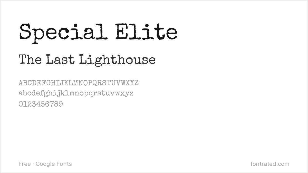 10 Best Free Fonts for Book Covers & KDP 7 - FontRated Special Elite Google Font specimen