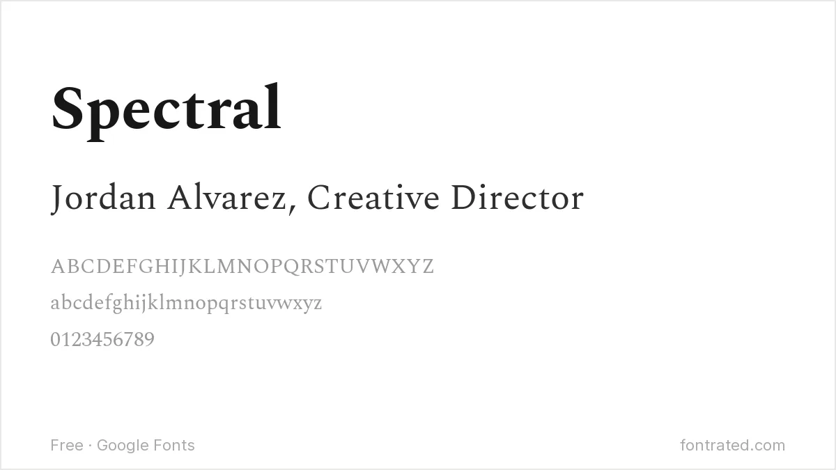 10 Best Free Fonts for Business Cards 5 - FontRated Spectral Google Font specimen