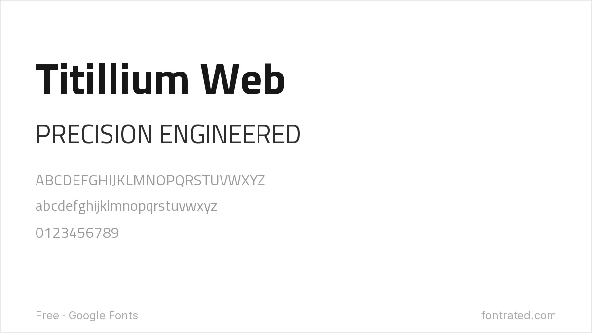 The Best Free Alternatives to FF DIN (2026) 2 - FontRated Titillium Web Google Font specimen