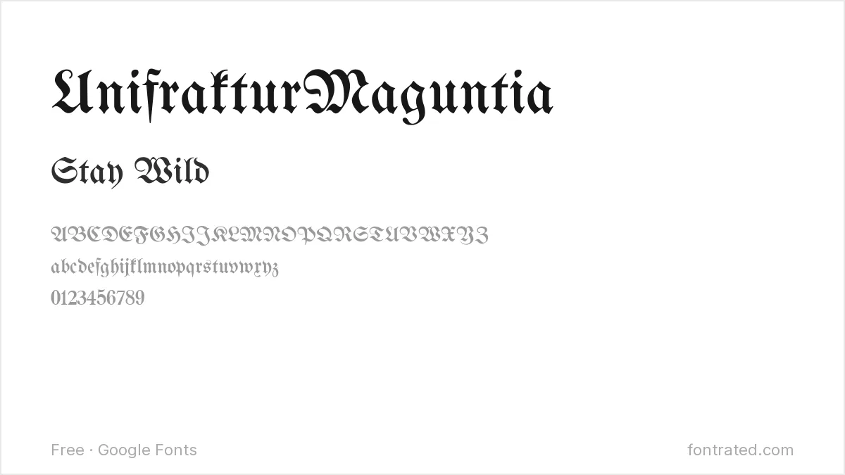 10 Best Free Fonts for Tattoo Lettering 3 - FontRated UnifrakturMaguntia Google Font specimen